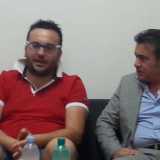 Michele Pio Antolini, presidente dell'Arcigay Bat e Francesco Rutigliano, proprietario di Giallo oro